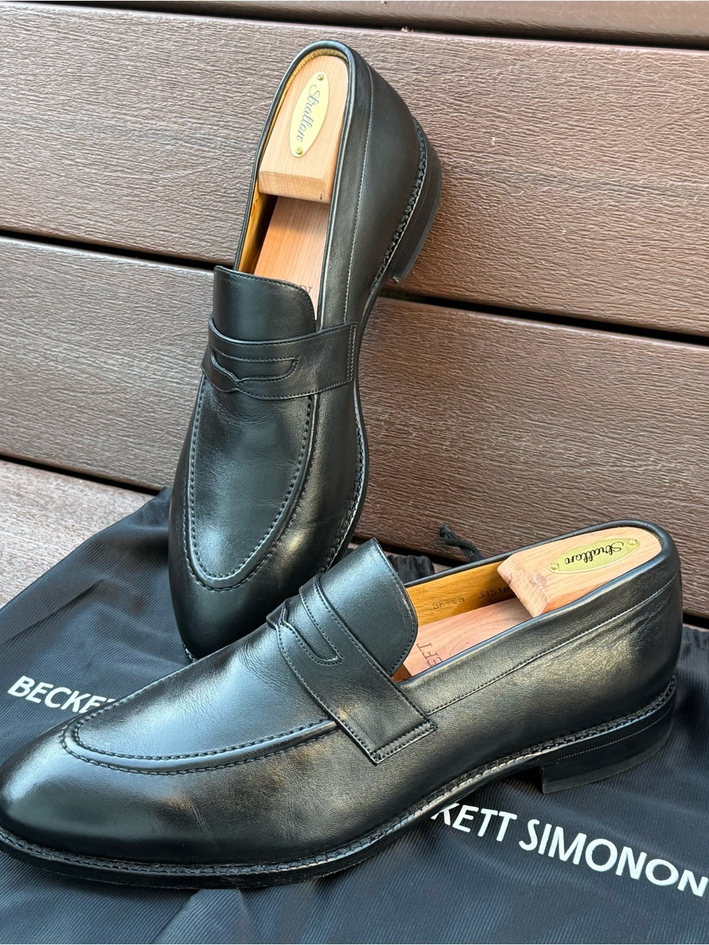 Beckett Simonon Black Leather Penny Loafers